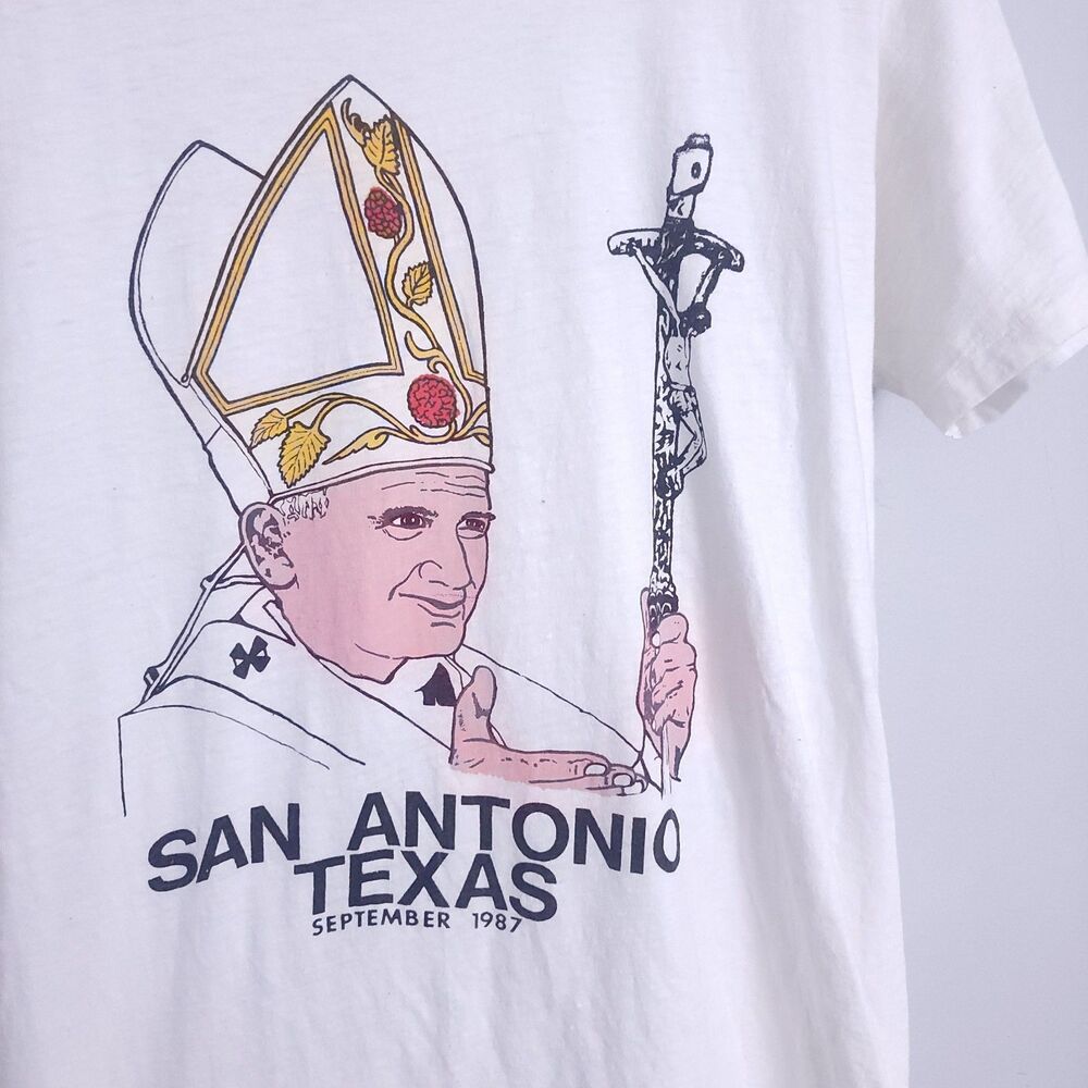Vintage 1987 Pope John Paul II USA Tour T-Shirt Catholic San Antonio Texas